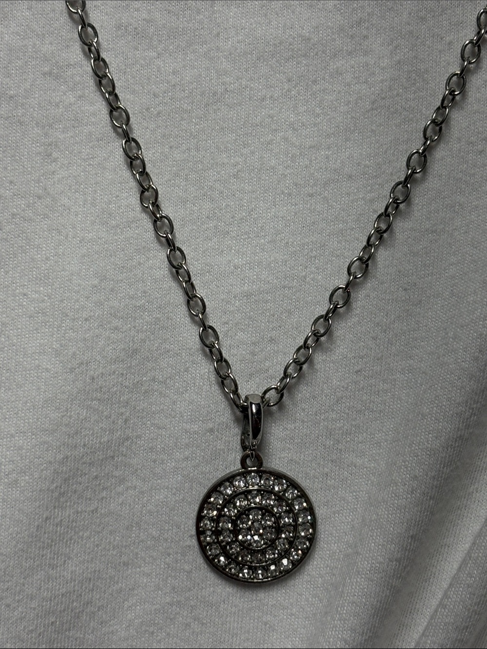 Silver-Tone Pave Crystal Circle Pendant Necklace - Women